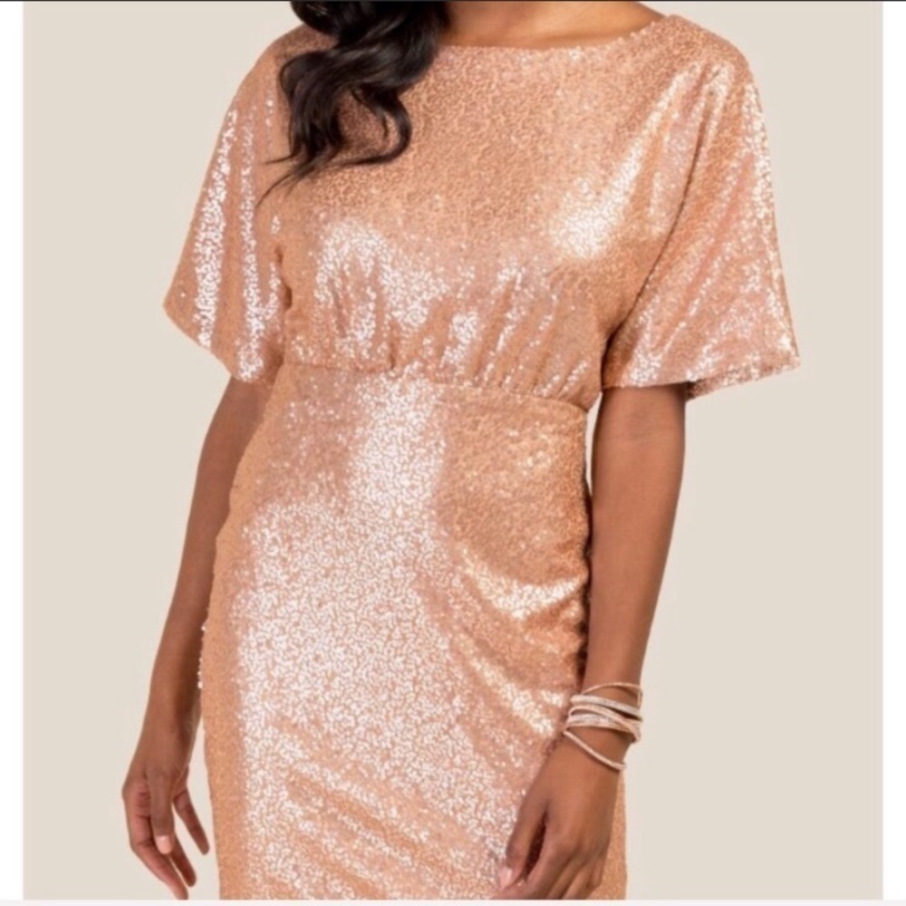 🌸2/$25 NWT Francesca’s Tatiana Rose Gold Sequined Dress - Picture 4 of 14